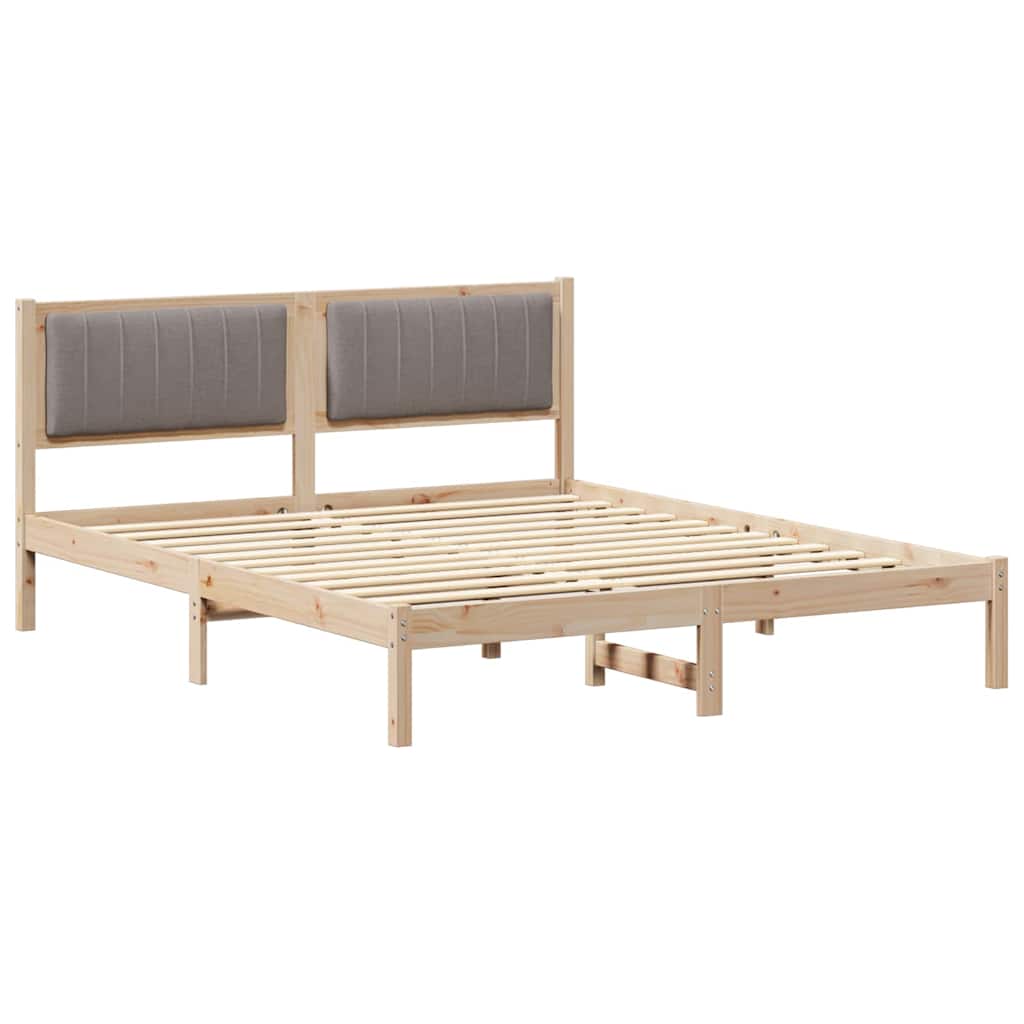 Sängram med Klädd Huvudgavel Taupe 150 x 200 cm Massiv furu