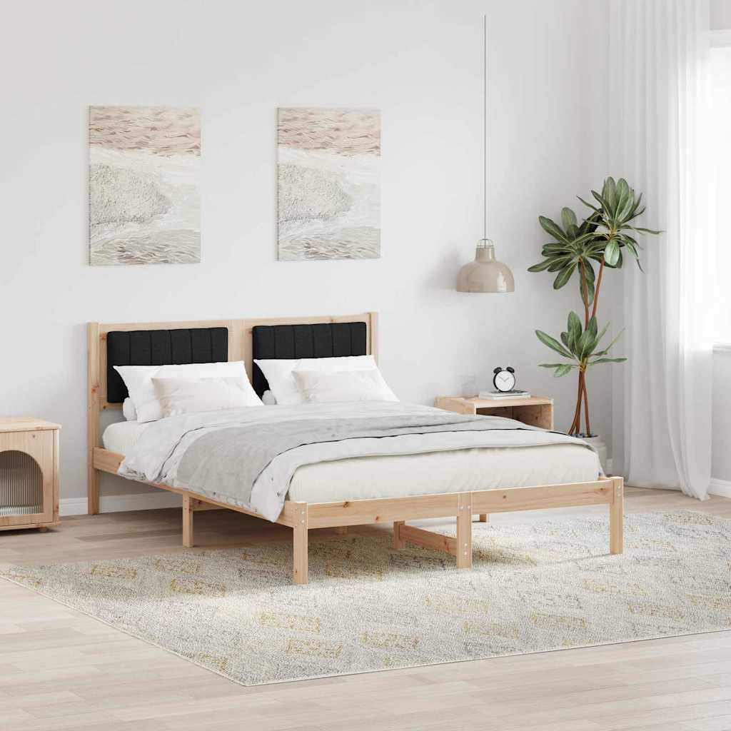 Sängram med Klädd Huvudgavel Svart 140 x 200 cm Massiv furu