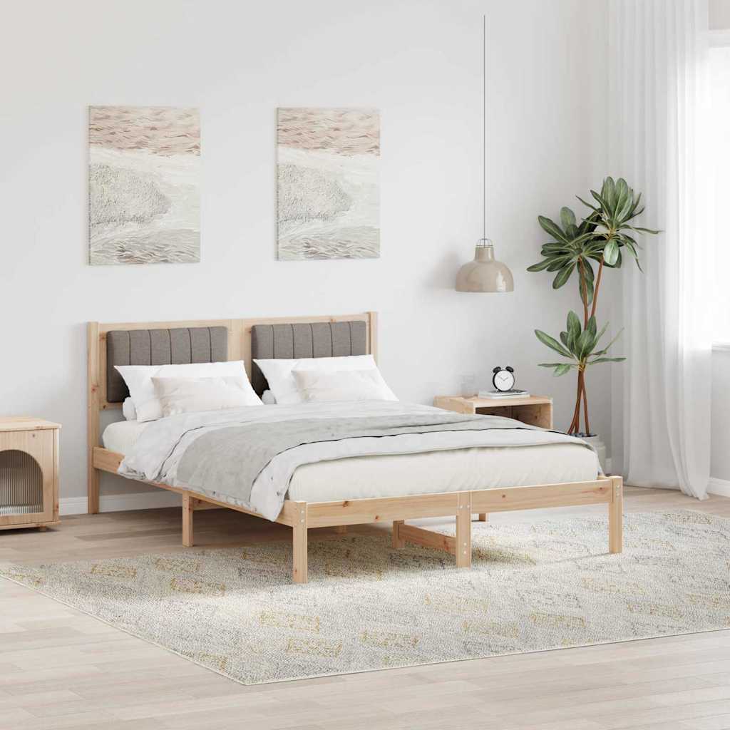 Sängram med Klädd Huvudgavel Taupe 140 x 200 cm Massiv furu