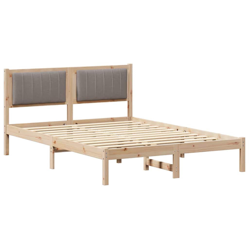 Sängram med Klädd Huvudgavel Taupe 140 x 200 cm Massiv furu
