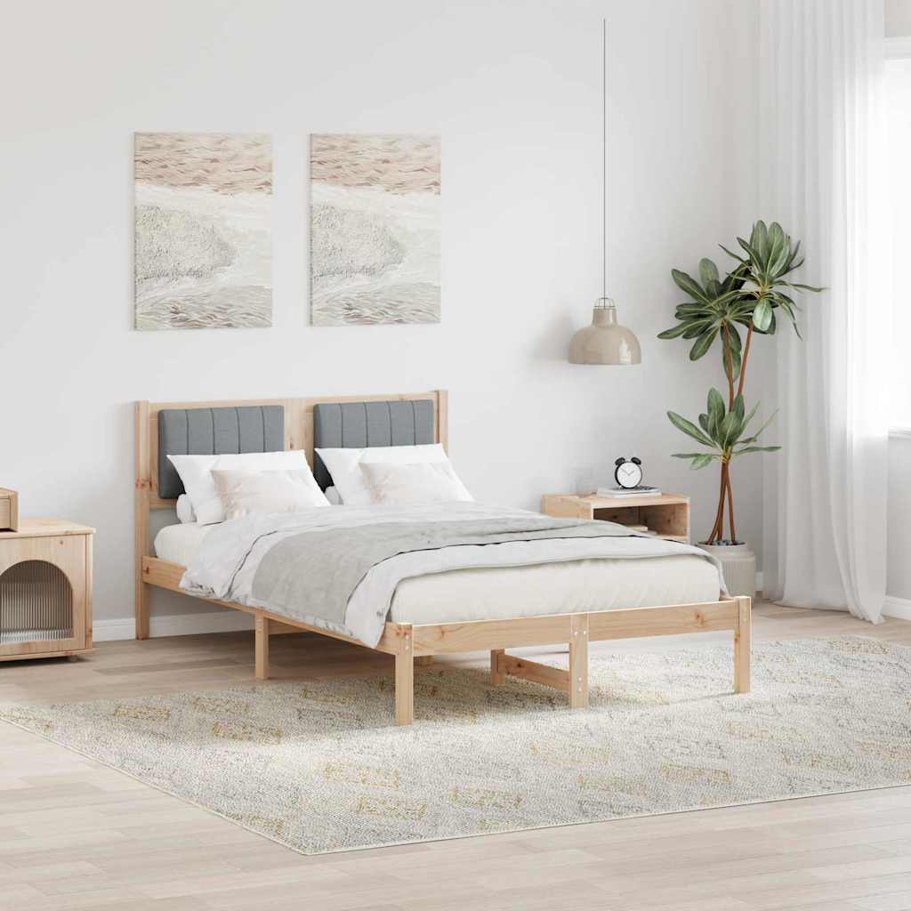 Sängram med Klädd Huvudgavel Ljusgrå 120 x 200 cm Massiv furu