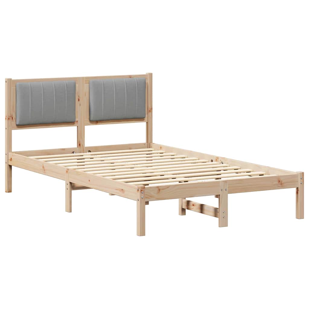 Sängram med Klädd Huvudgavel Ljusgrå 120 x 200 cm Massiv furu
