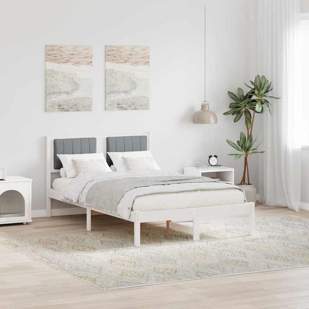 Sängram med Klädd Huvudgavel Ljusgrå 120 x 200 cm Massiv furu