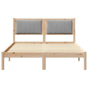 Sängram med Klädd Huvudgavel Ljusgrå 140 x 190 cm Massiv furu