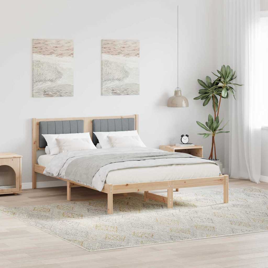 Sängram med Klädd Huvudgavel Ljusgrå 120 x 190 cm Massiv furu