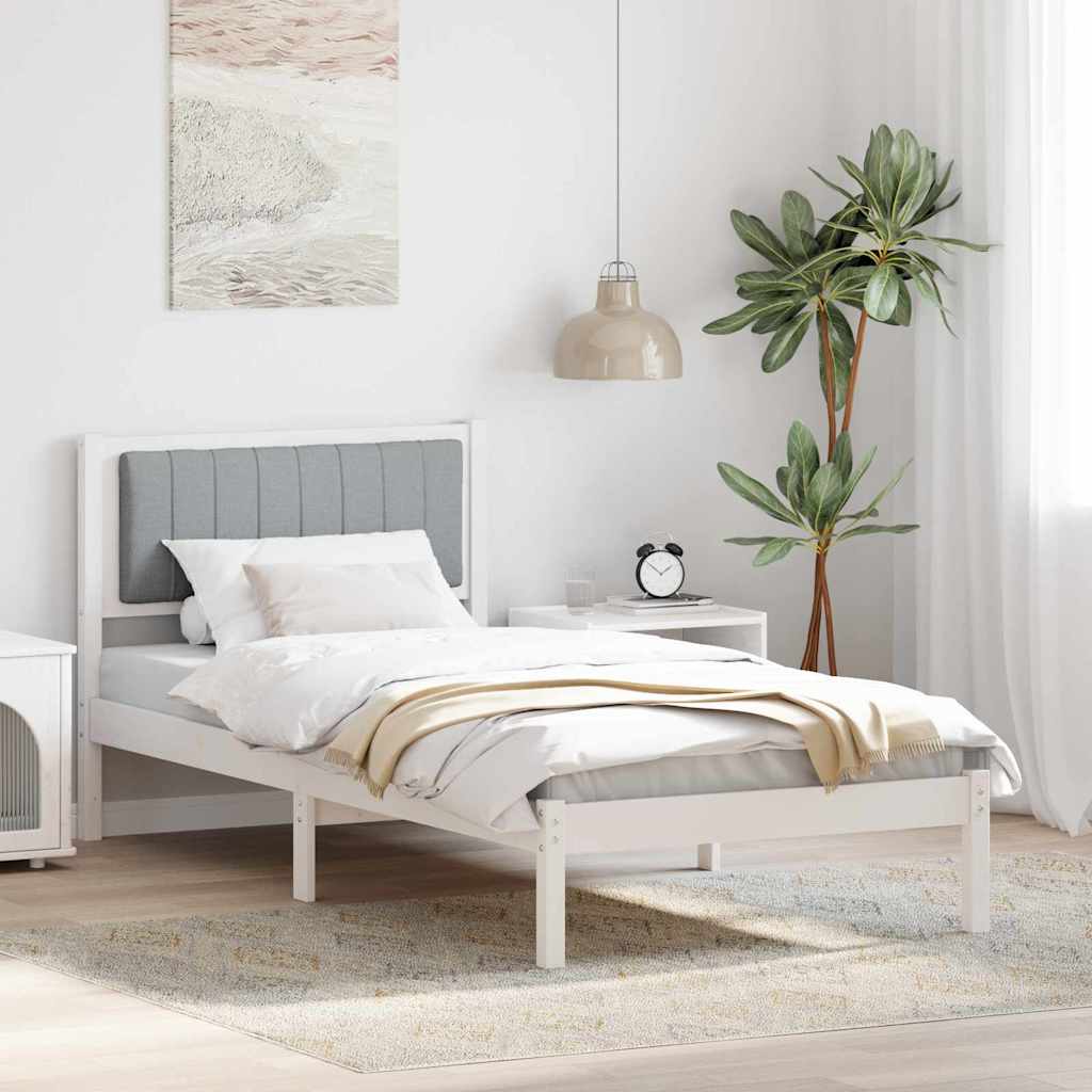 Sängram med Klädd Huvudgavel Ljusgrå 90 x 200 cm Massiv furu