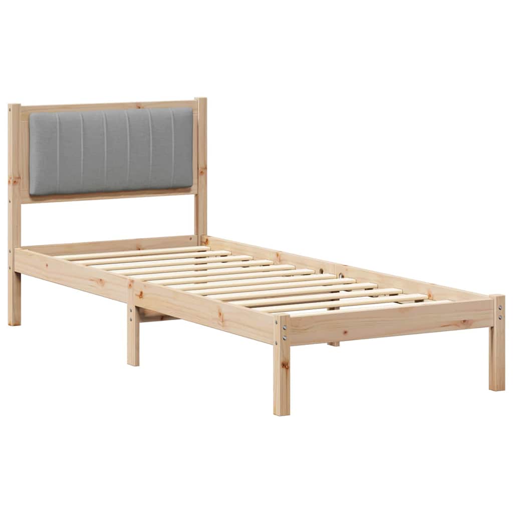 Sängram med Klädd Huvudgavel Ljusgrå 80 x 200 cm Massiv furu