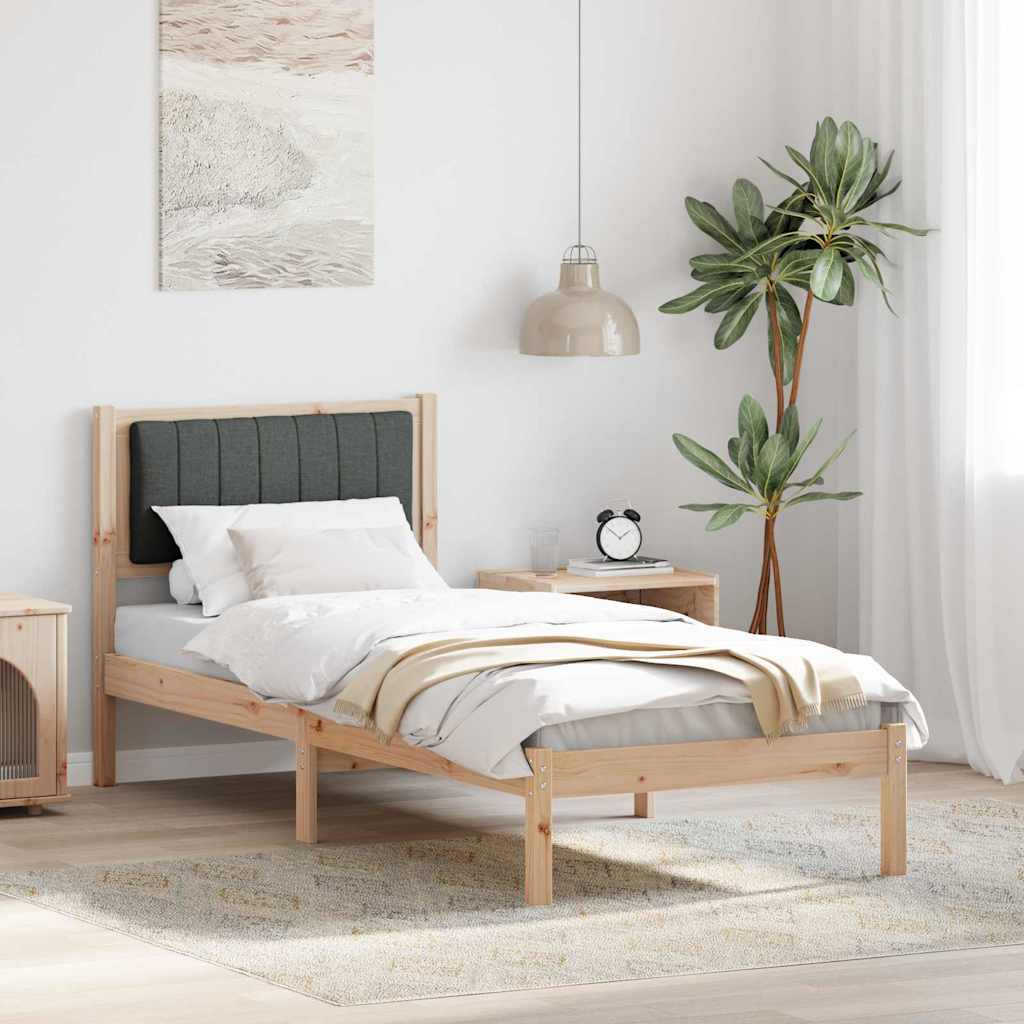 Sängram med Klädd Huvudgavel Mörkgrå 80 x 200 cm Massiv furu