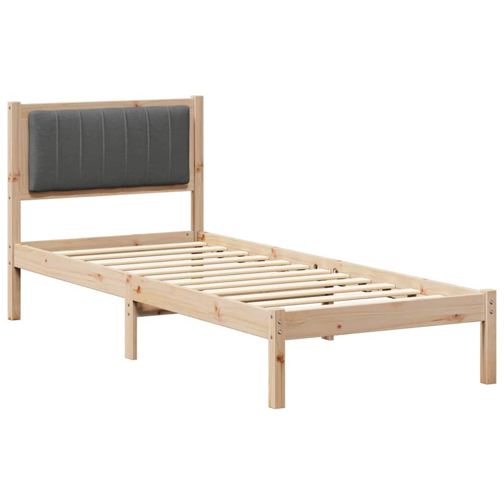 Sängram med Klädd Huvudgavel Mörkgrå 80 x 200 cm Massiv furu