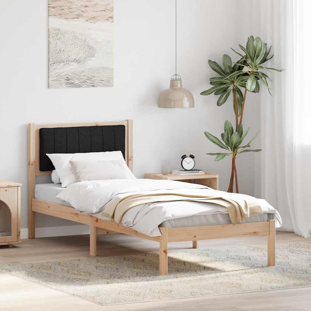 Sängram med Klädd Huvudgavel Svart 80 x 200 cm Massiv furu