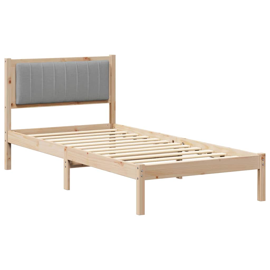 Sängram med Klädd Huvudgavel Ljusgrå 90 x 190 cm Massiv furu