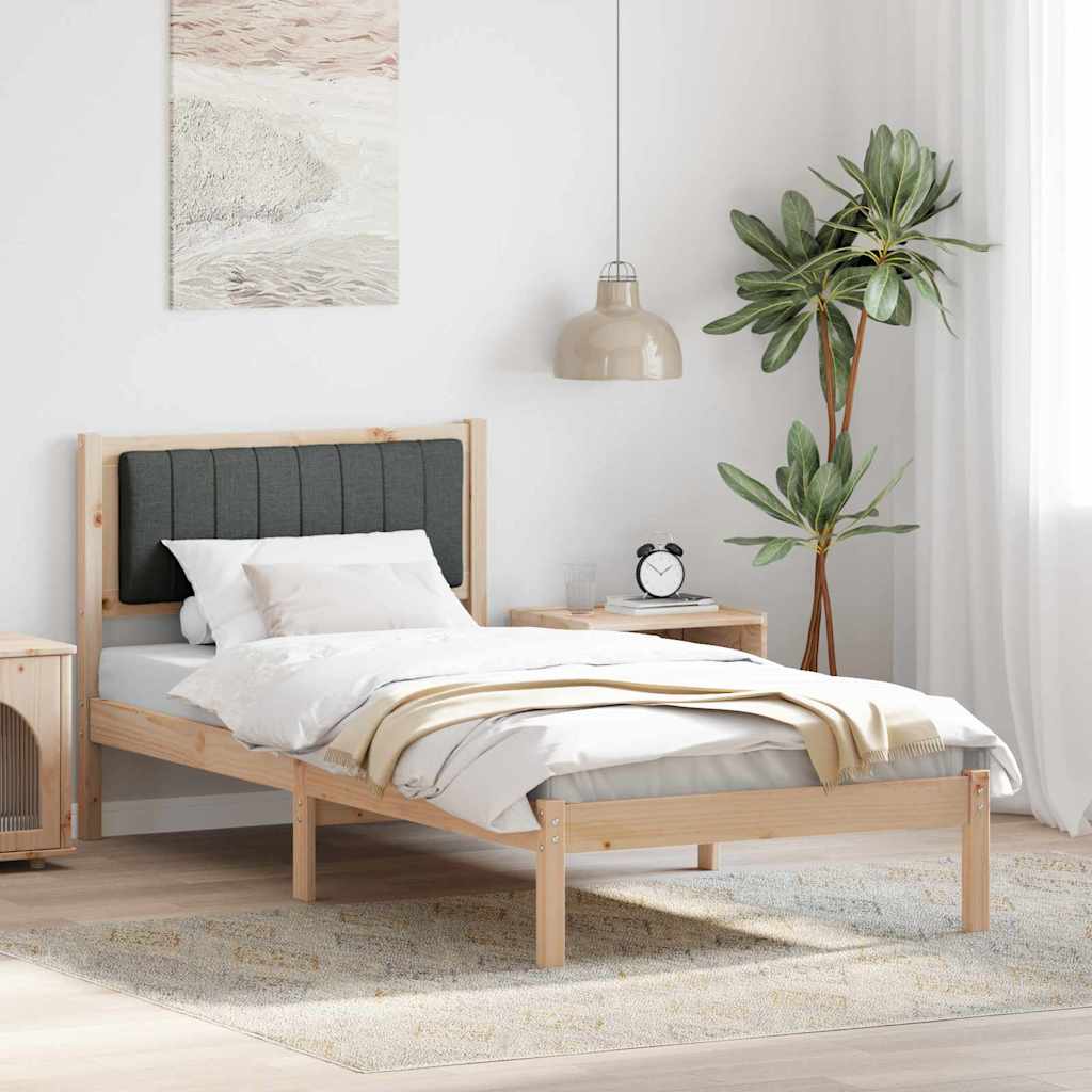 Sängram med Klädd Huvudgavel Mörkgrå 90 x 190 cm Massiv furu