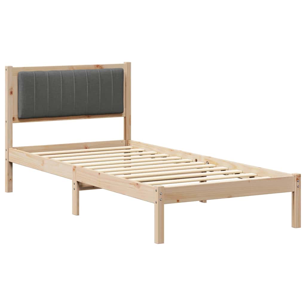 Sängram med Klädd Huvudgavel Mörkgrå 90 x 190 cm Massiv furu