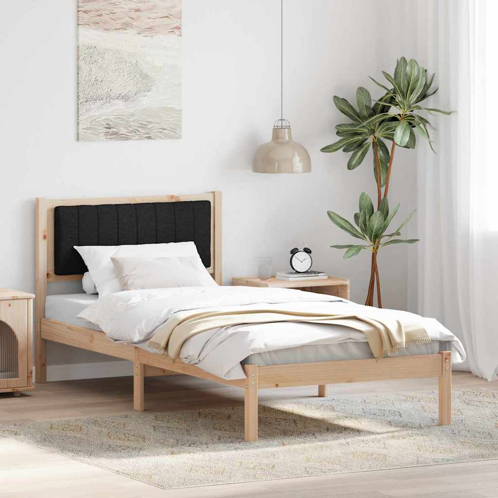Sängram med Klädd Huvudgavel Svart 90 x 190 cm Massiv furu