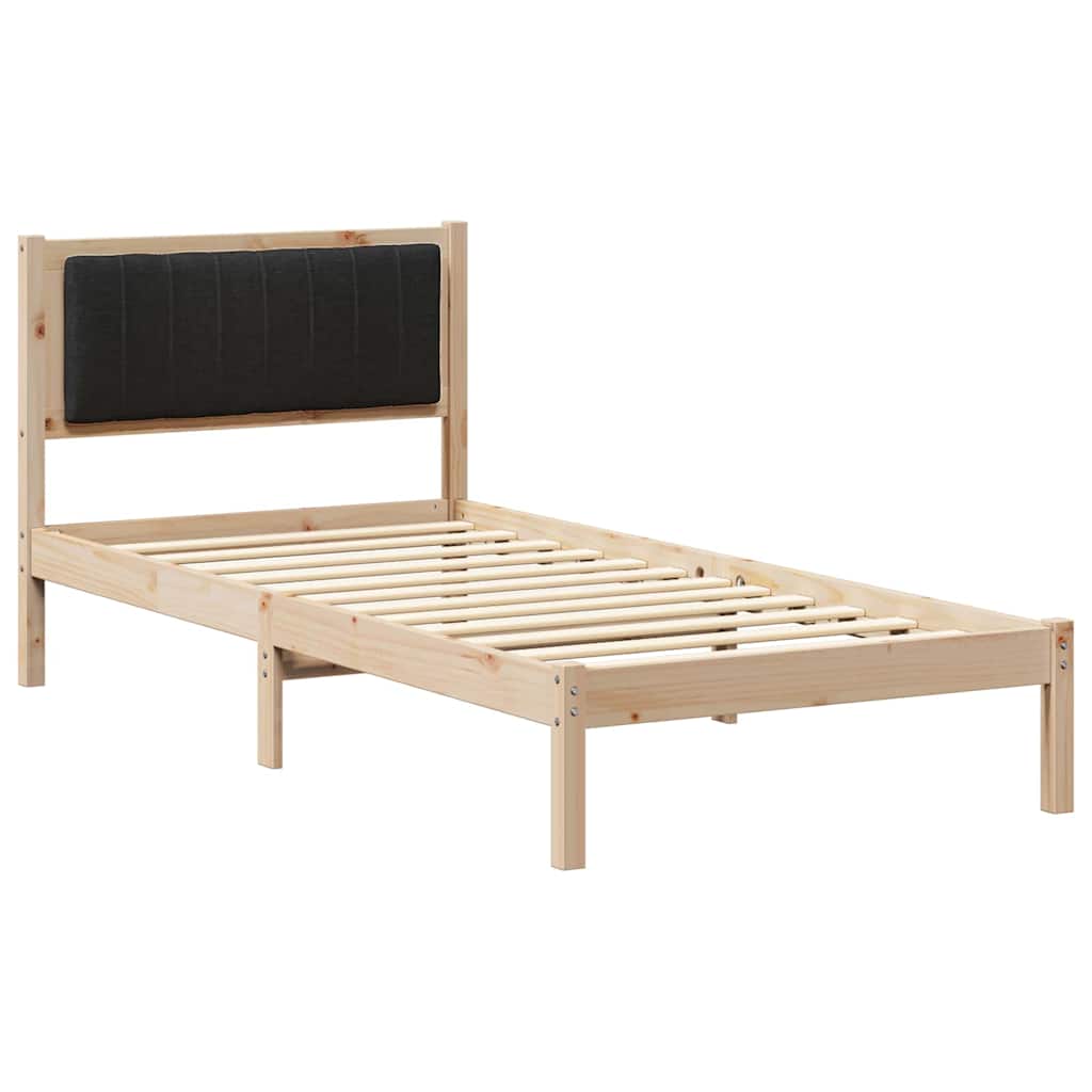 Sängram med Klädd Huvudgavel Svart 90 x 190 cm Massiv furu