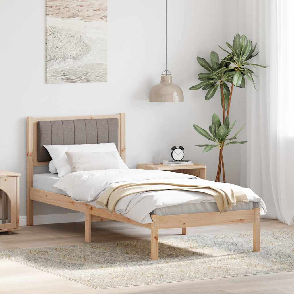 Sängram med Klädd Huvudgavel Taupe 75 x 190 cm Massiv furu