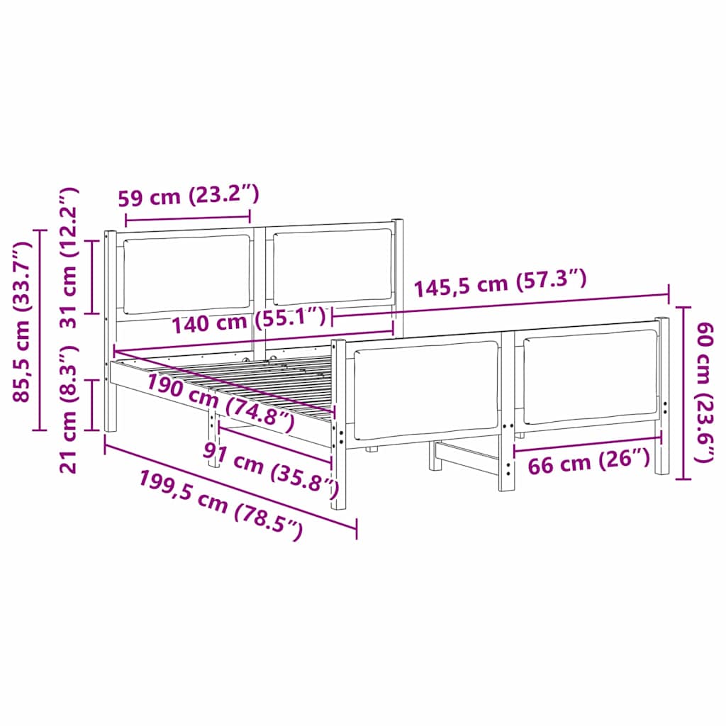 Sängram med huvudgavel Ljusgrå 140 x 190 cm tyg