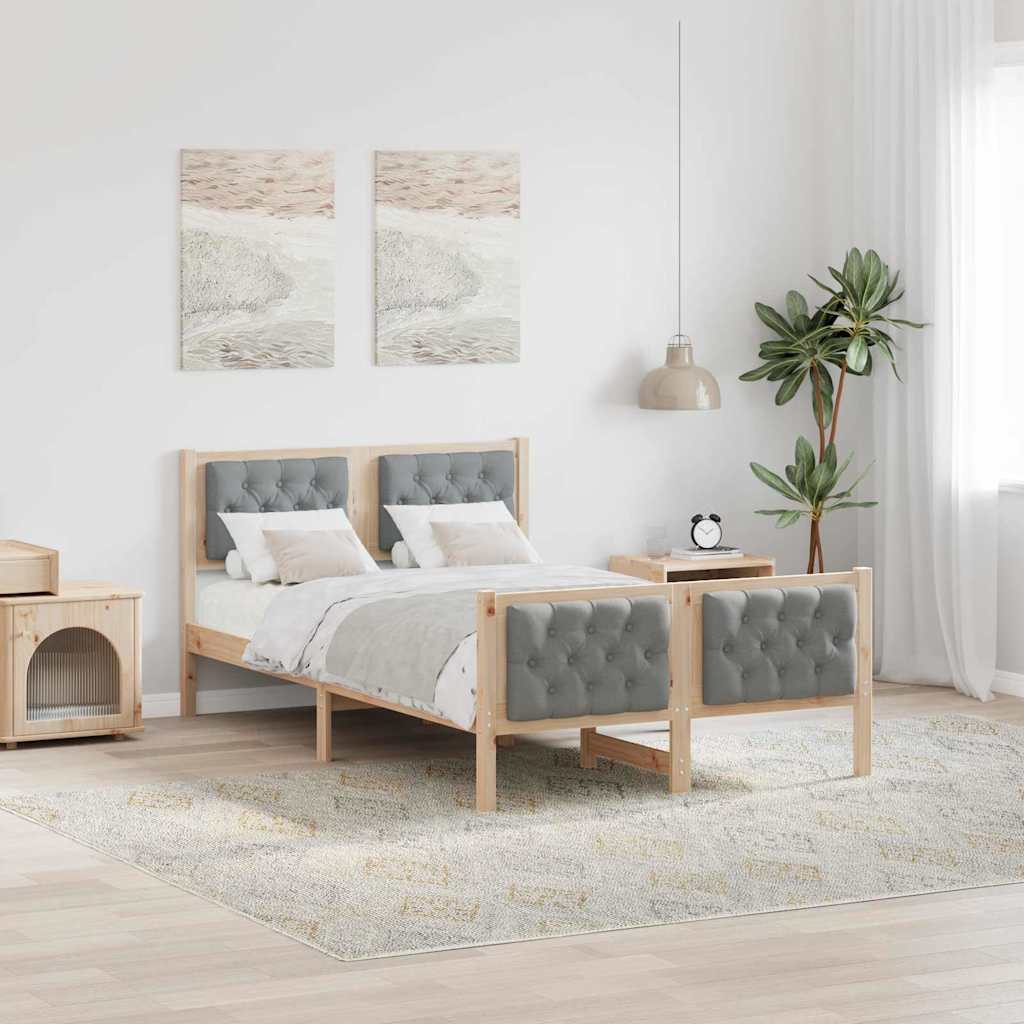Sängram med huvudgavel Ljusgrå 135 x 190 cm Massiv furu