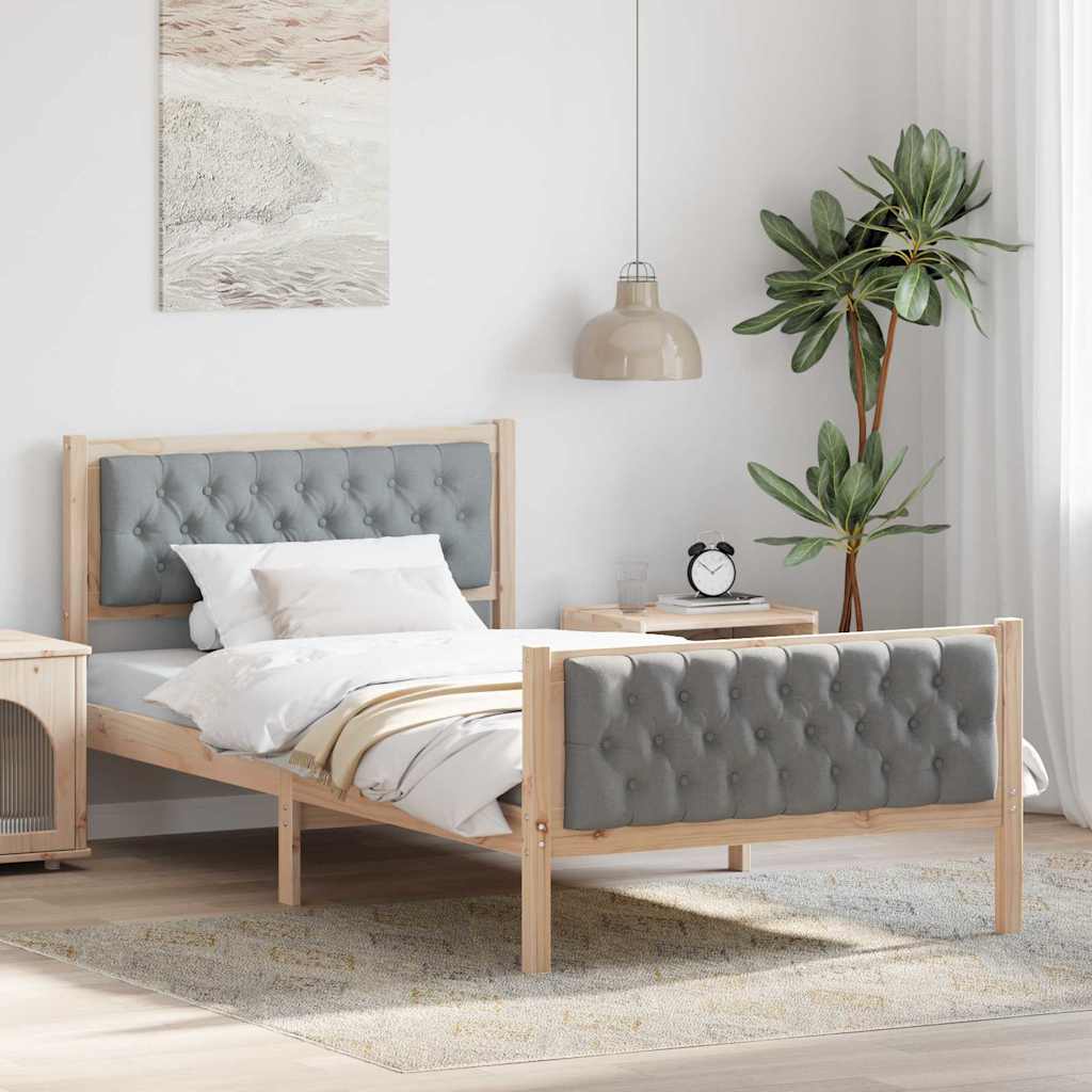 Sängram med huvudgavel Ljusgrå 100 x 200 cm Massiv furu