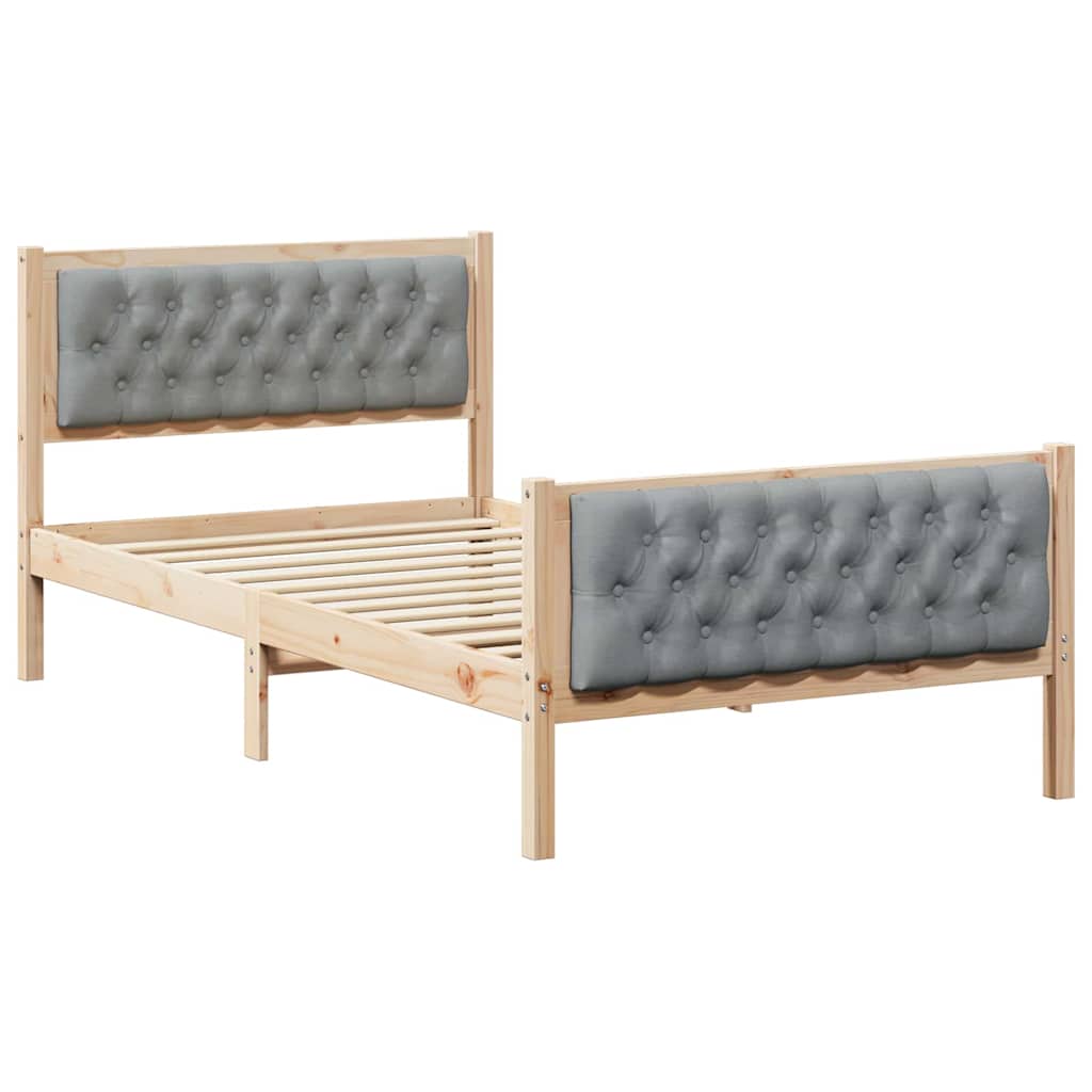 Sängram med huvudgavel Ljusgrå 100 x 200 cm Massiv furu