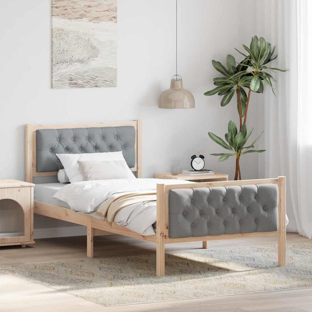 Sängram med huvudgavel Ljusgrå 90 x 200 cm Massiv furu