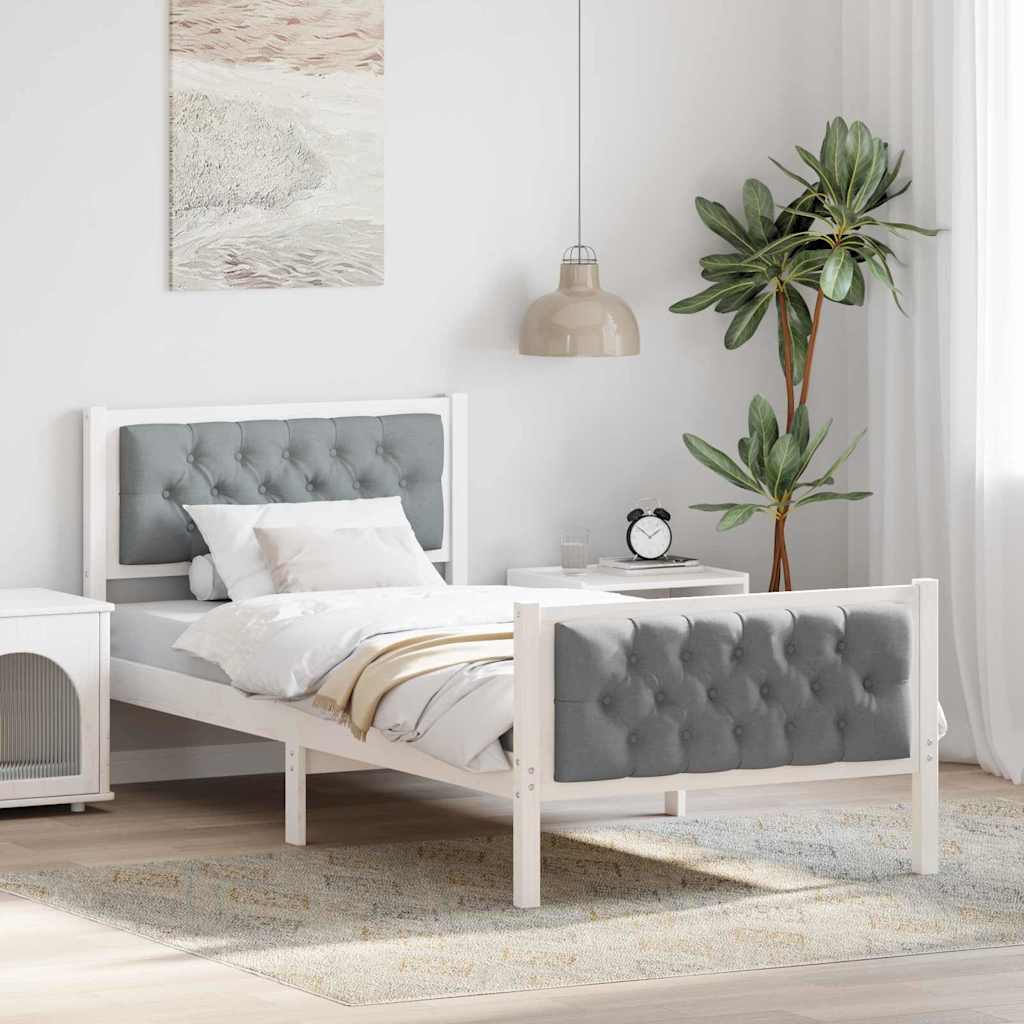 Sängram med huvudgavel Ljusgrå 90 x 200 cm Massiv furu