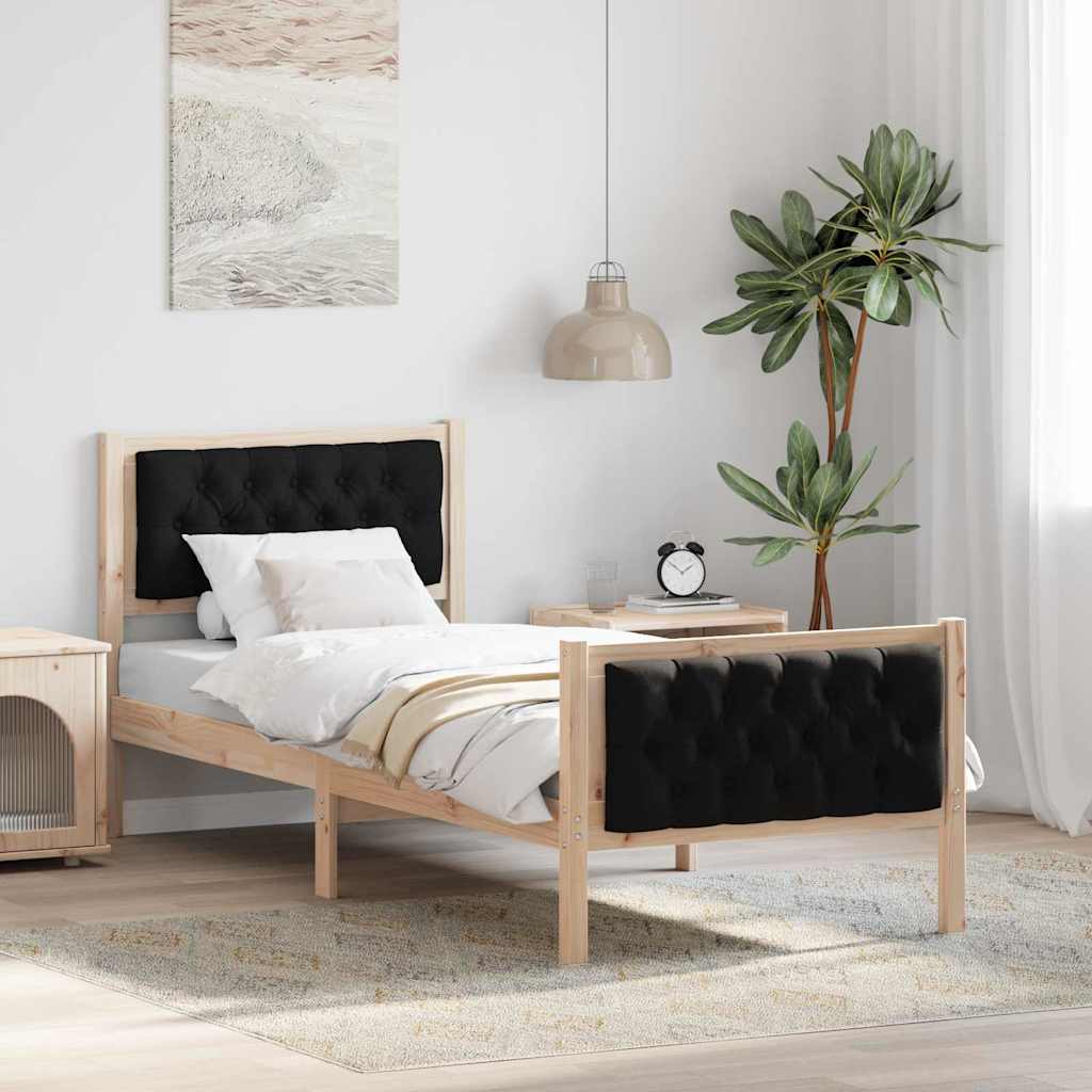 Sängram med huvudgavel Svart 75 x 190 cm Massiv furu