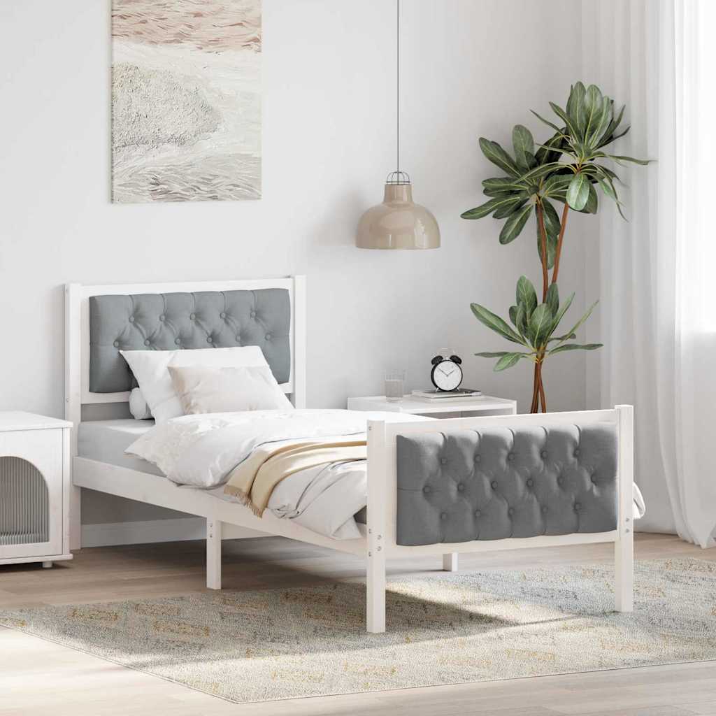 Sängram med huvudgavel Ljusgrå 75 x 190 cm Massiv furu