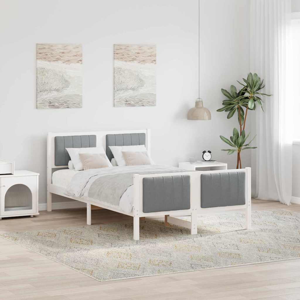 Sängram med huvudgavel Vit och ljusgrå 120 x 190 cm Massiv furu