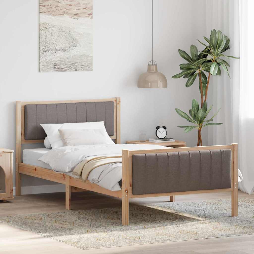 Sängram med huvudgavel Brun och taupe 100 x 200 cm Massiv furu
