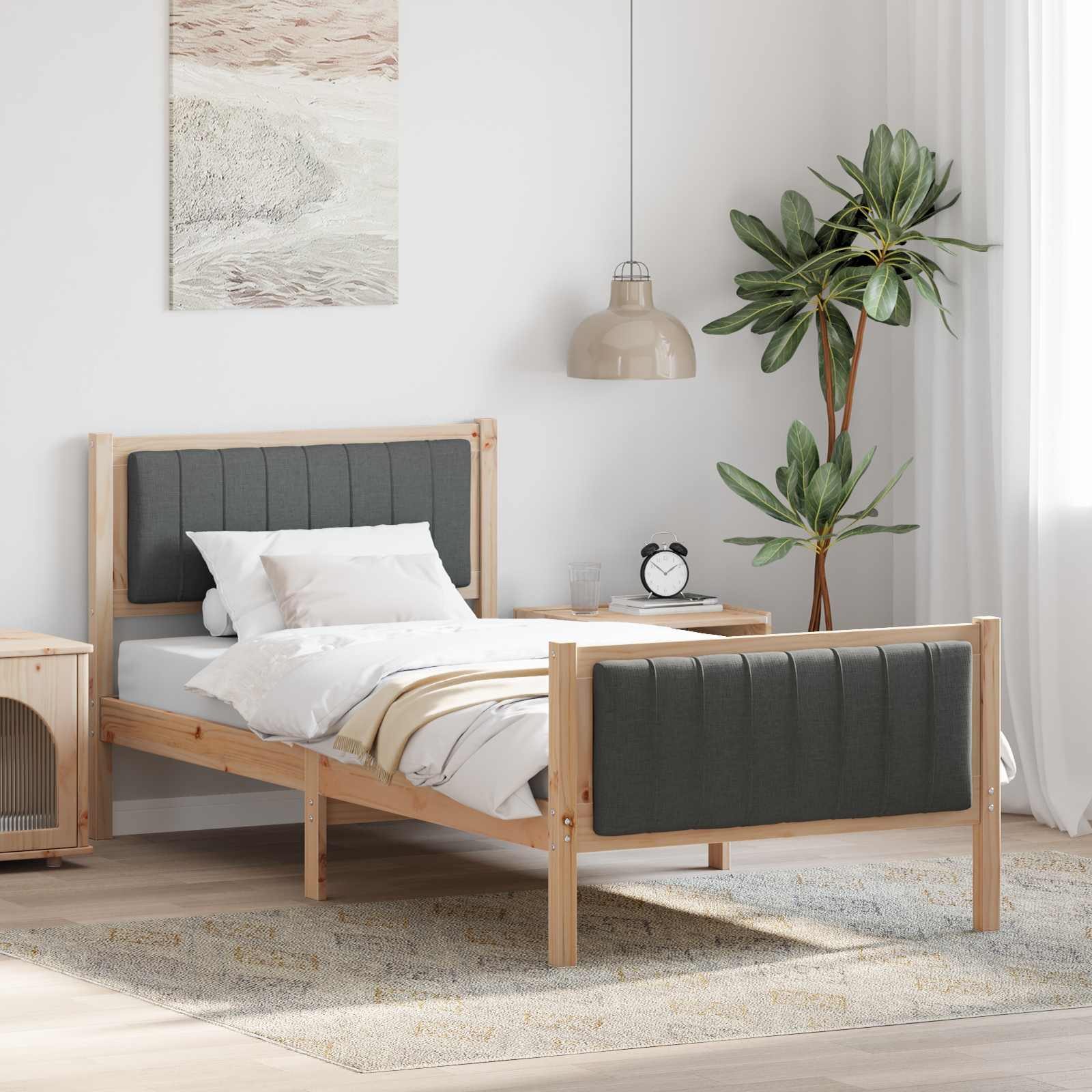 Sängram med huvudgavel brun och mörkgrå 90 x 200 cm Massiv furu