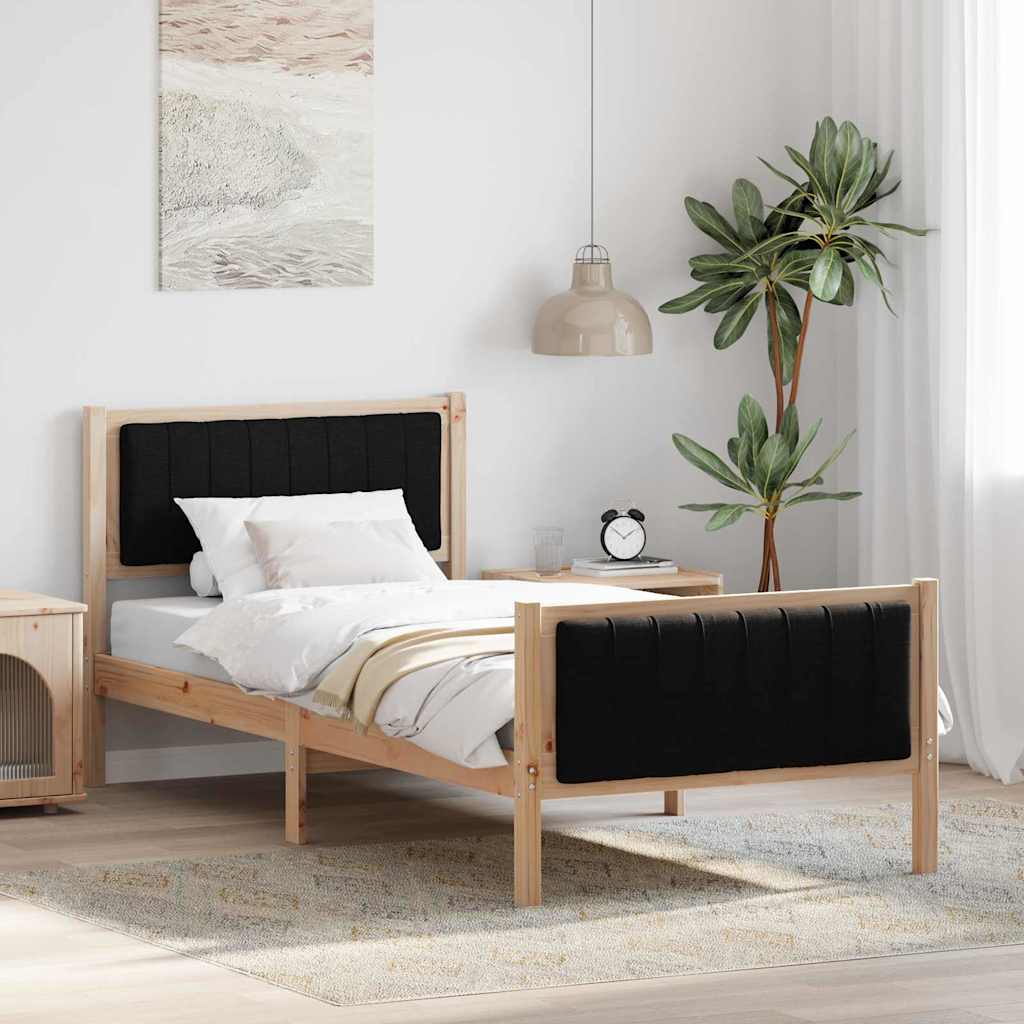 Sängram med huvudgavel Brun och svart 90 x 200 cm Massiv furu
