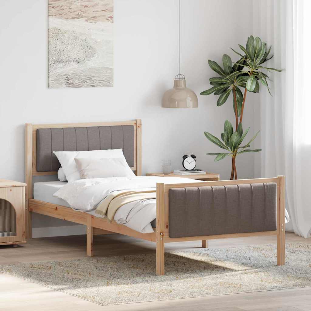 Sängram med huvudgavel Brun och taupe 90 x 200 cm Massiv furu