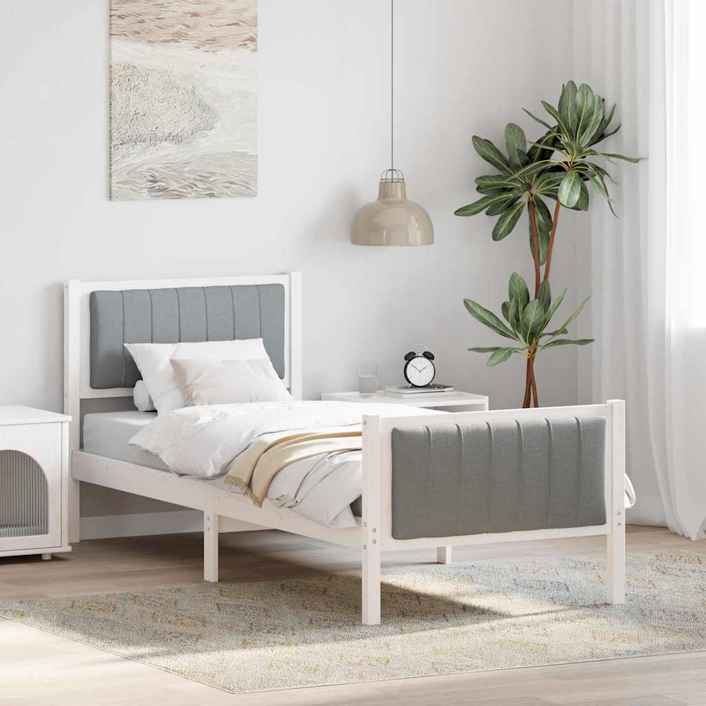 Sängram med huvudgavel Vit och ljusgrå 80 x 200 cm Massiv furu
