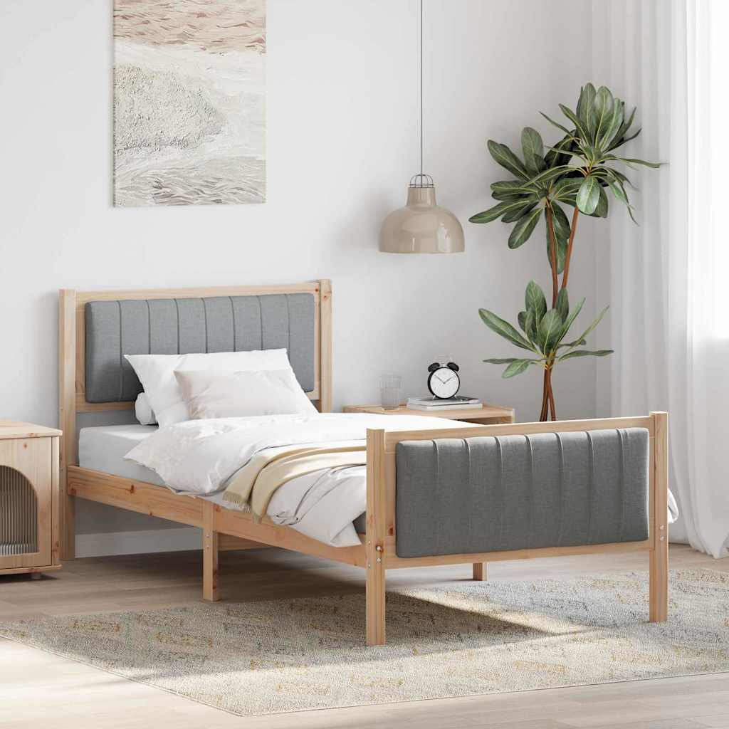 Sängram med huvudgavel Brun och ljusgrå 90 x 190 cm Massiv furu