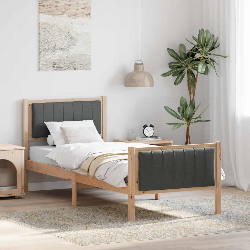 Sängram med huvudgavel brun och mörkgrå 75 x 190 cm Massiv furu