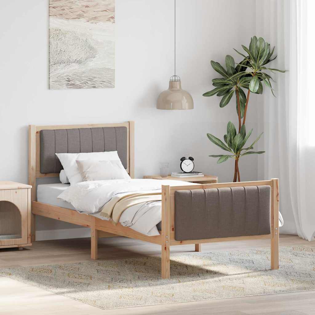 Sängram med huvudgavel Brun och taupe 75 x 190 cm Massiv furu