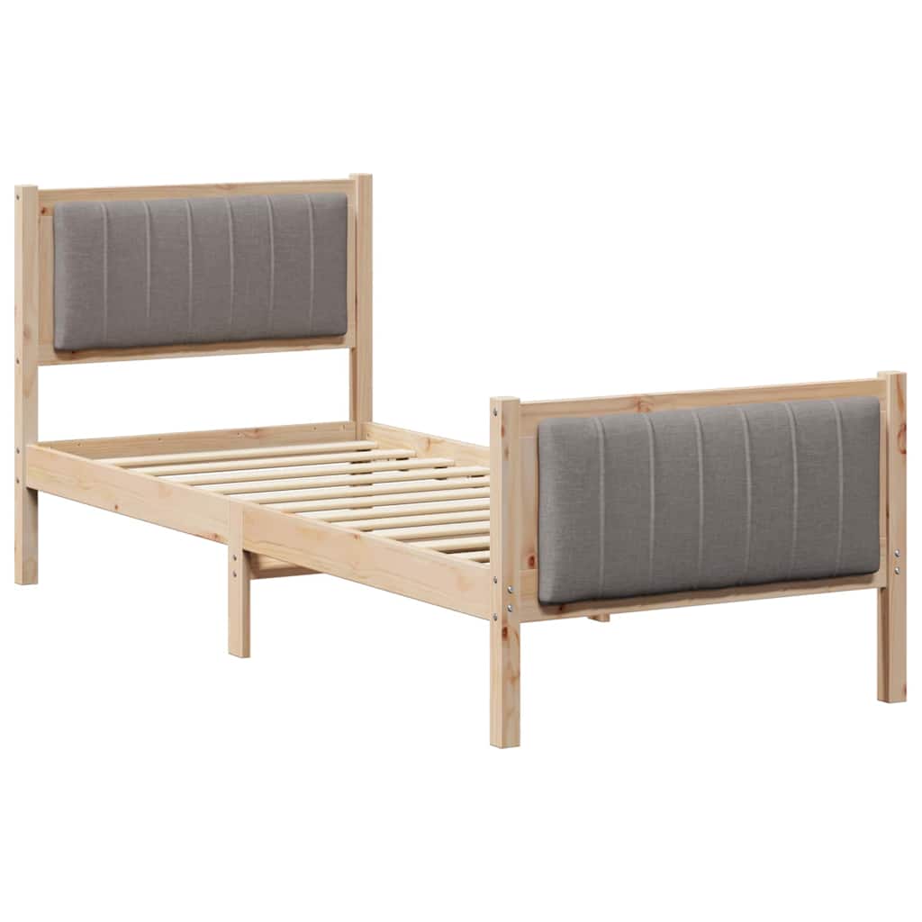 Sängram med huvudgavel Brun och taupe 75 x 190 cm Massiv furu