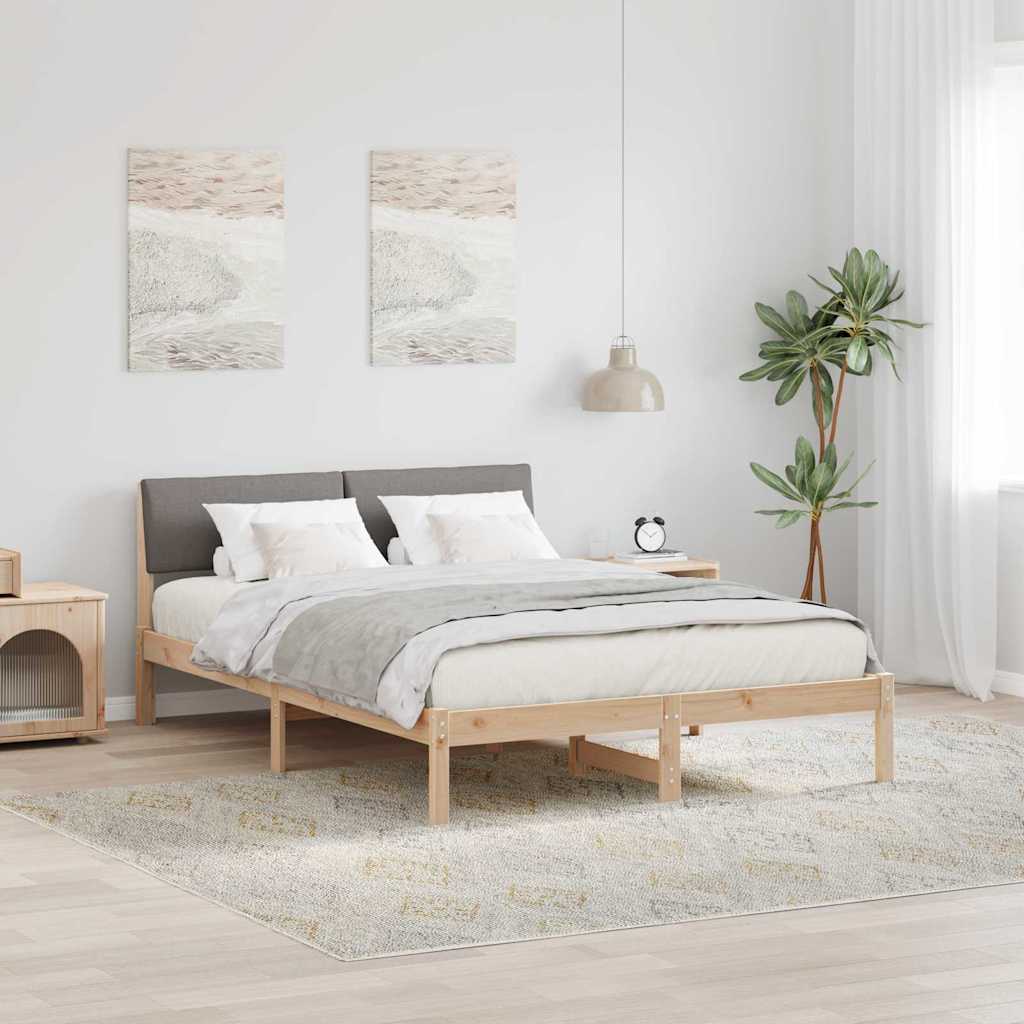 Sängram med huvudgavel Brun och taupe 150 x 200 cm Massiv furu