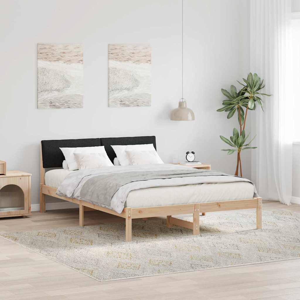 Sängram med huvudgavel Brun och svart 140 x 200 cm Massiv furu