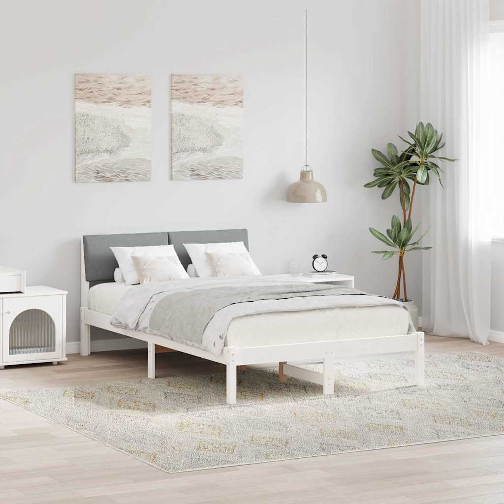 Sängram med huvudgavel Vit och ljusgrå 120 x 190 cm Massiv furu