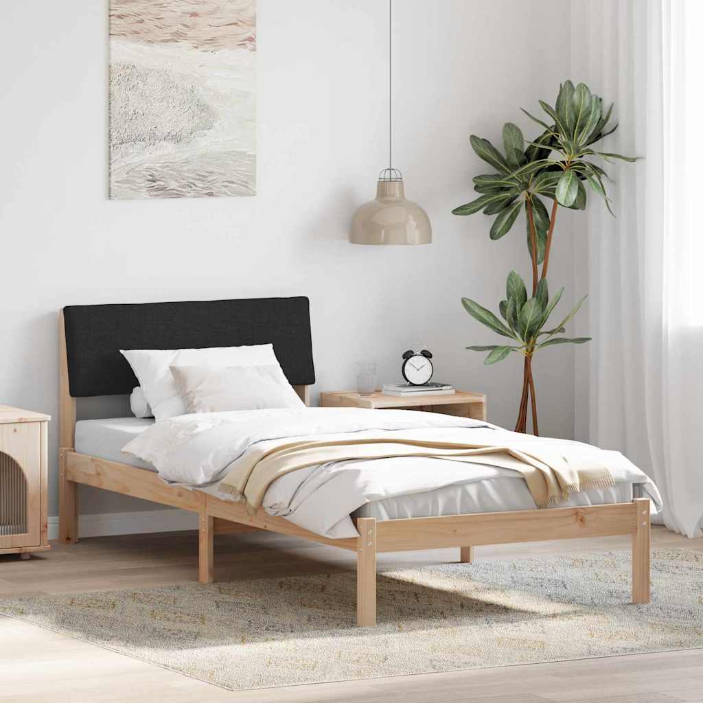 Sängram med huvudgavel Brun och svart 90 x 200 cm Massiv furu