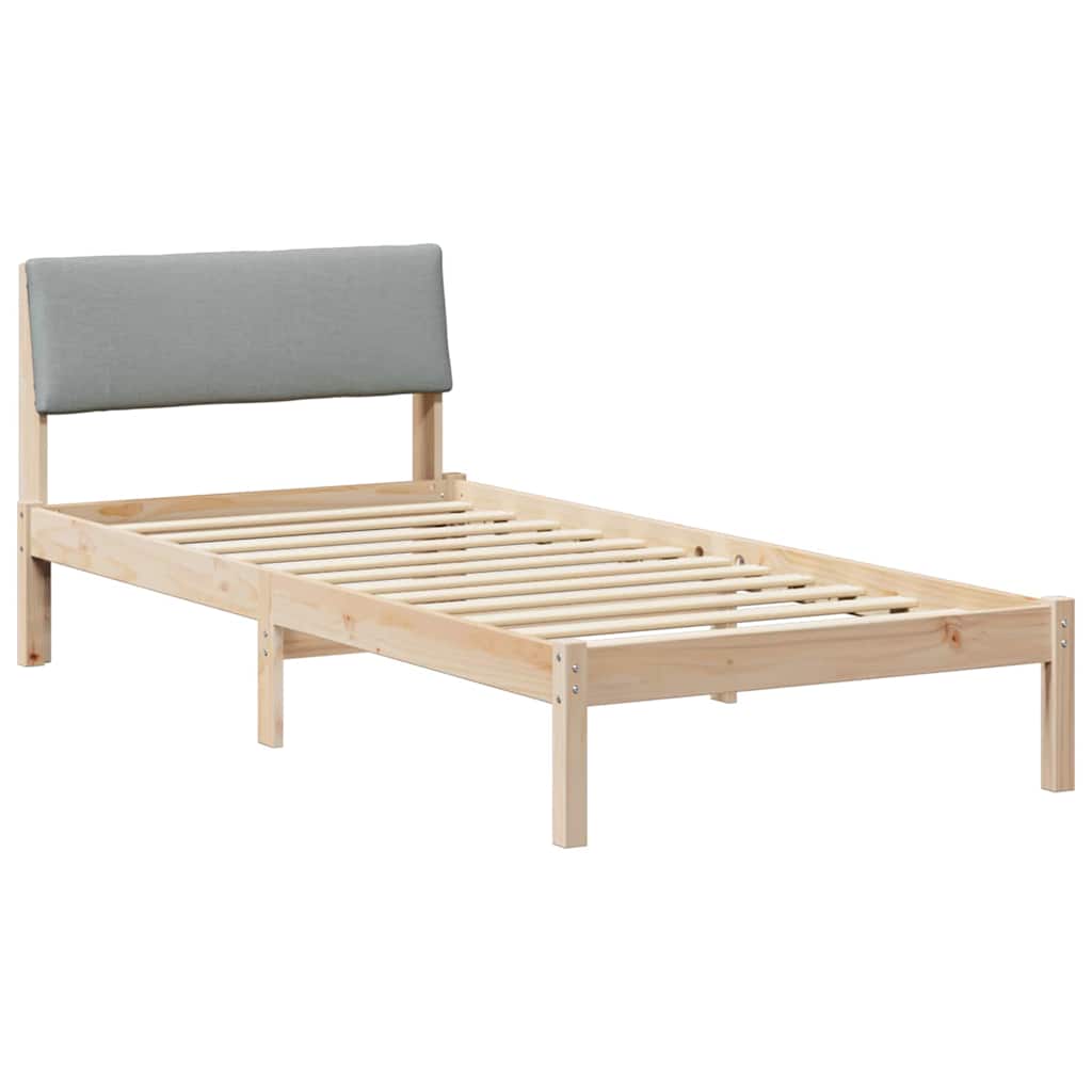 Sängram med huvudgavel Brun och ljusgrå 90 x 190 cm Massiv furu