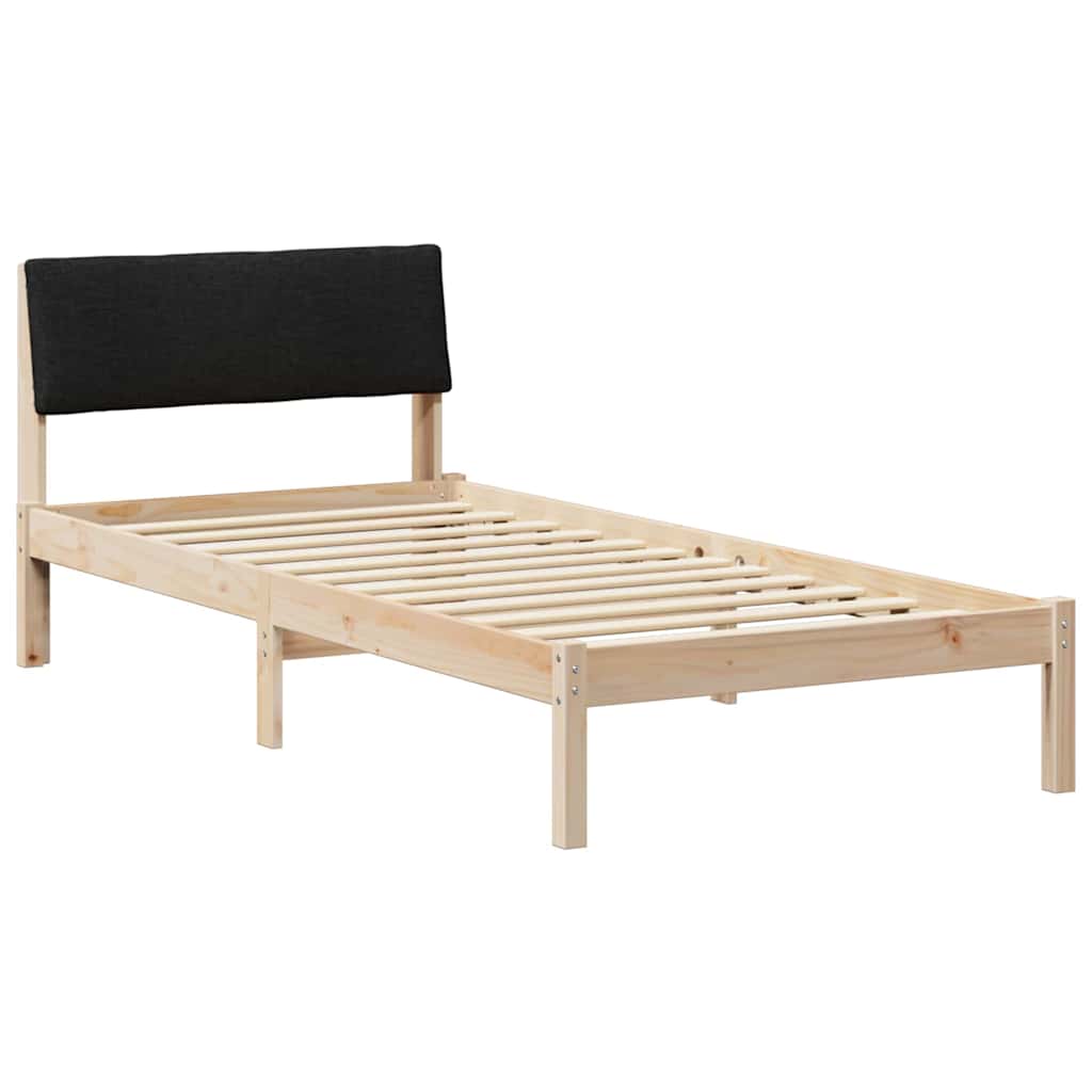 Sängram med huvudgavel Brun och svart 90 x 190 cm Massiv furu