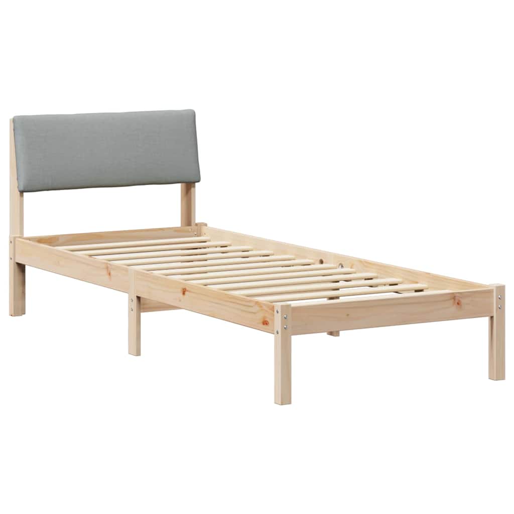 Sängram med huvudgavel Brun och ljusgrå 75 x 190 cm Massiv furu
