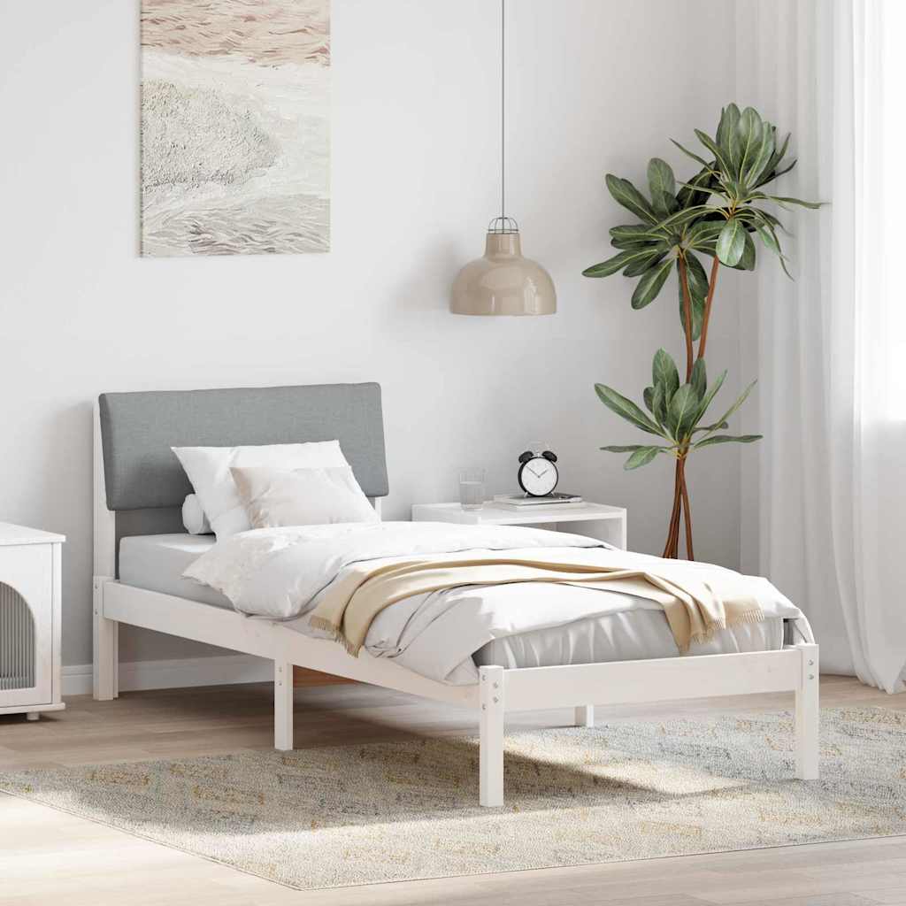 Sängram med huvudgavel Vit och ljusgrå 75 x 190 cm Massiv furu