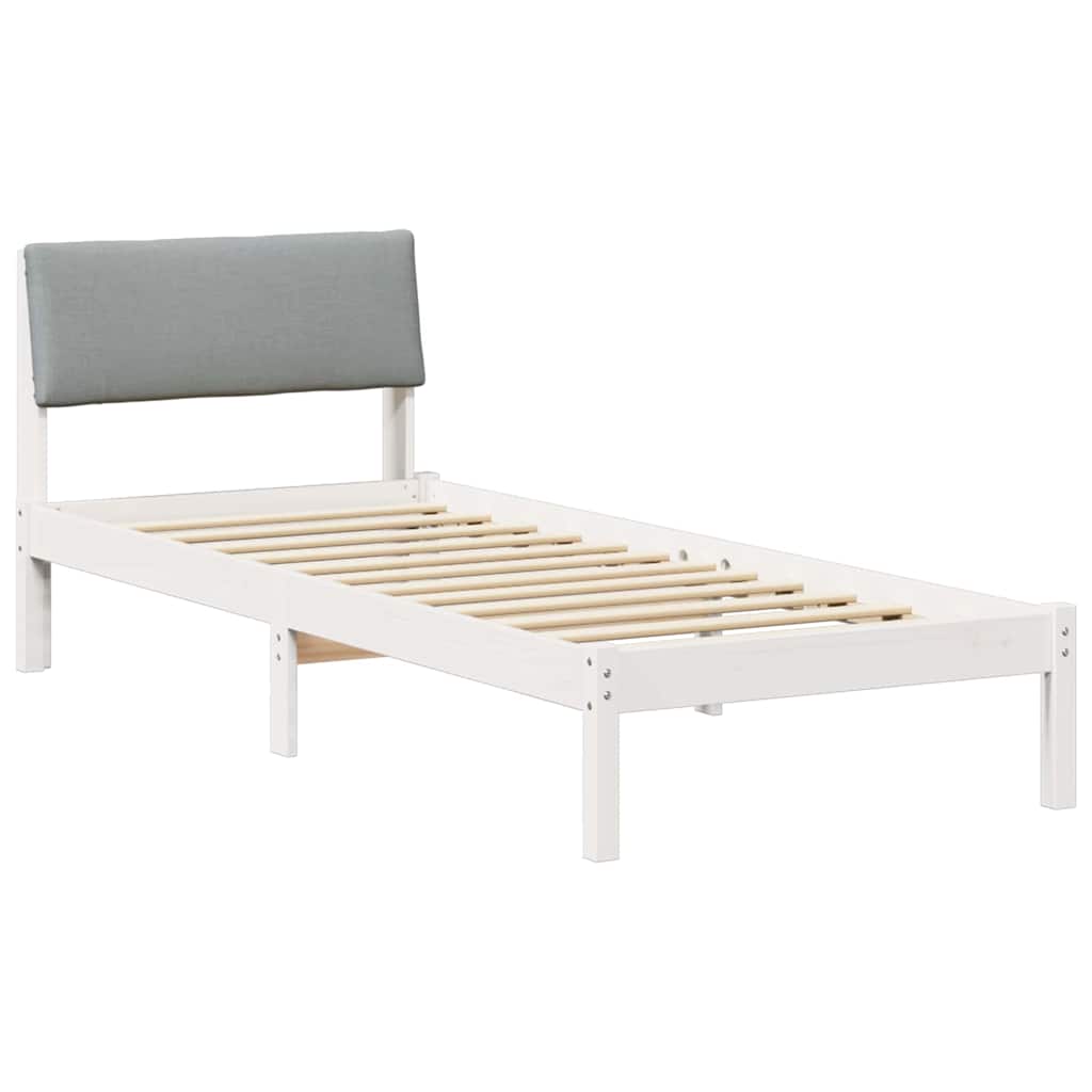 Sängram med huvudgavel Vit och ljusgrå 75 x 190 cm Massiv furu
