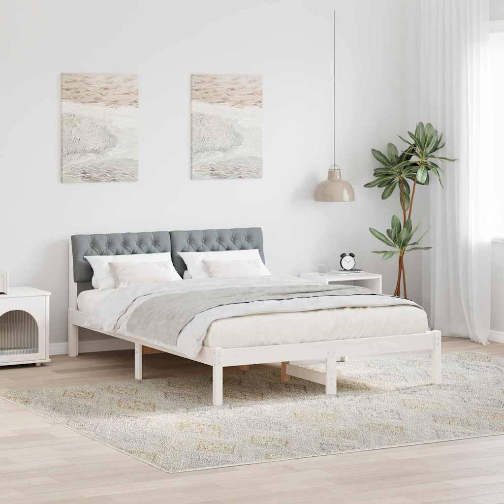 Sängram med huvudgavel Vit och ljusgrå 160 x 200 cm Massiv furu