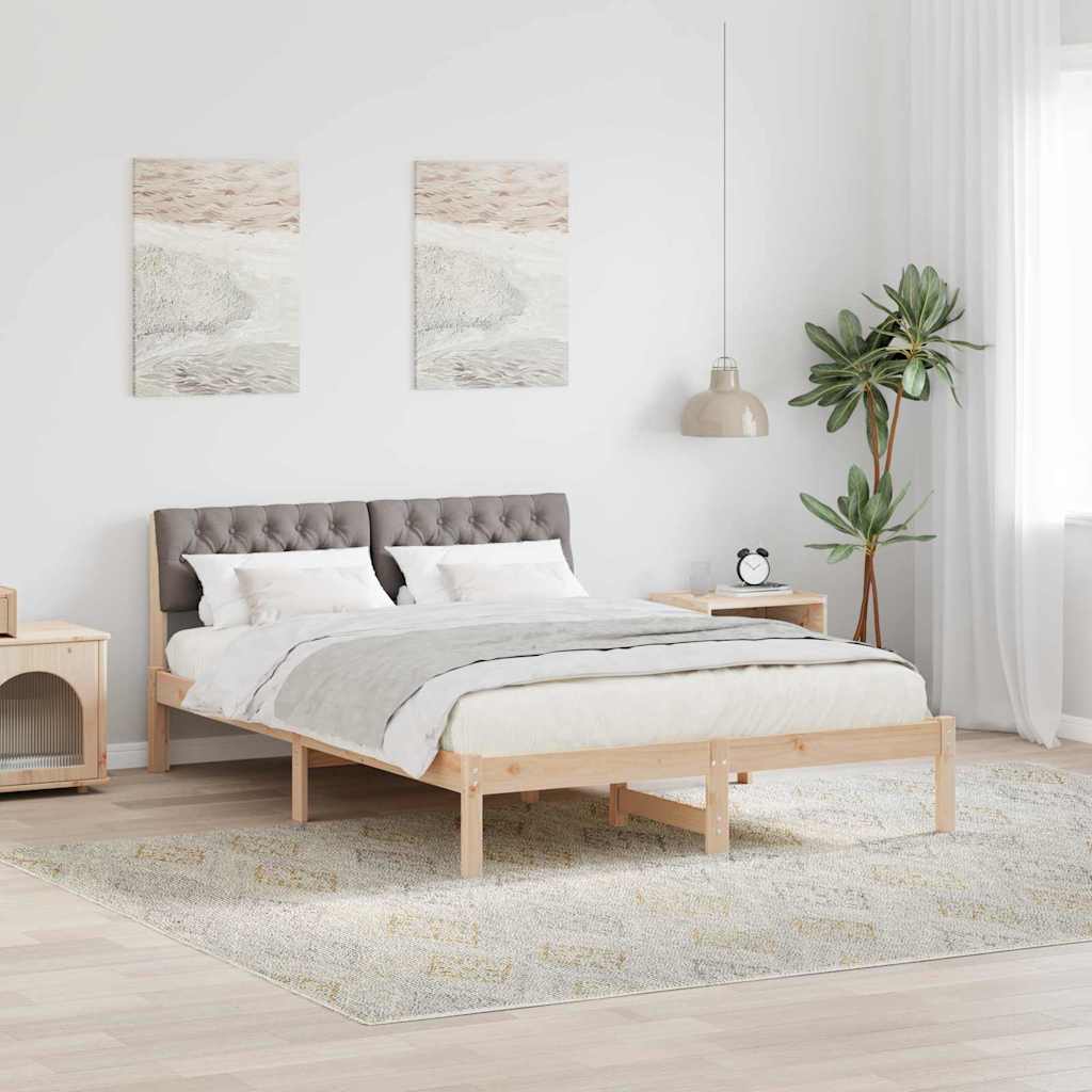 Sängram med huvudgavel Brun och taupe 150 x 200 cm Massiv furu