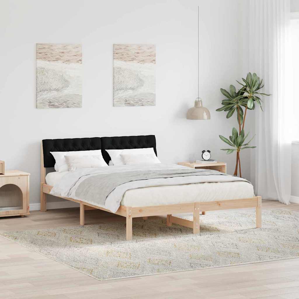Sängram med huvudgavel Brun och svart 135 x 190 cm Massiv furu